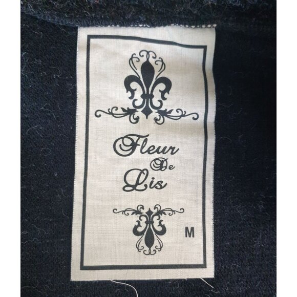 Fleur De Lis Womens Cardigan M Blk/Brwn Sweater Full Zip Ruffled Collar Wool - Picture 5 of 7